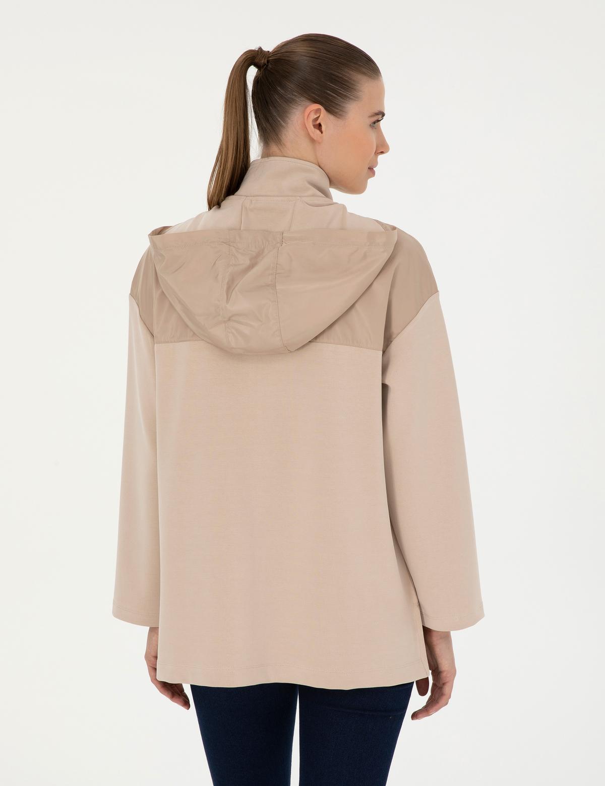 Bej Oversize Kapüşonlu Örme Hırka - 50283299003