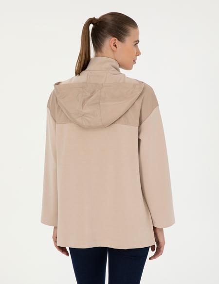 Bej Oversize Kapüşonlu Örme Hırka - 50283299003