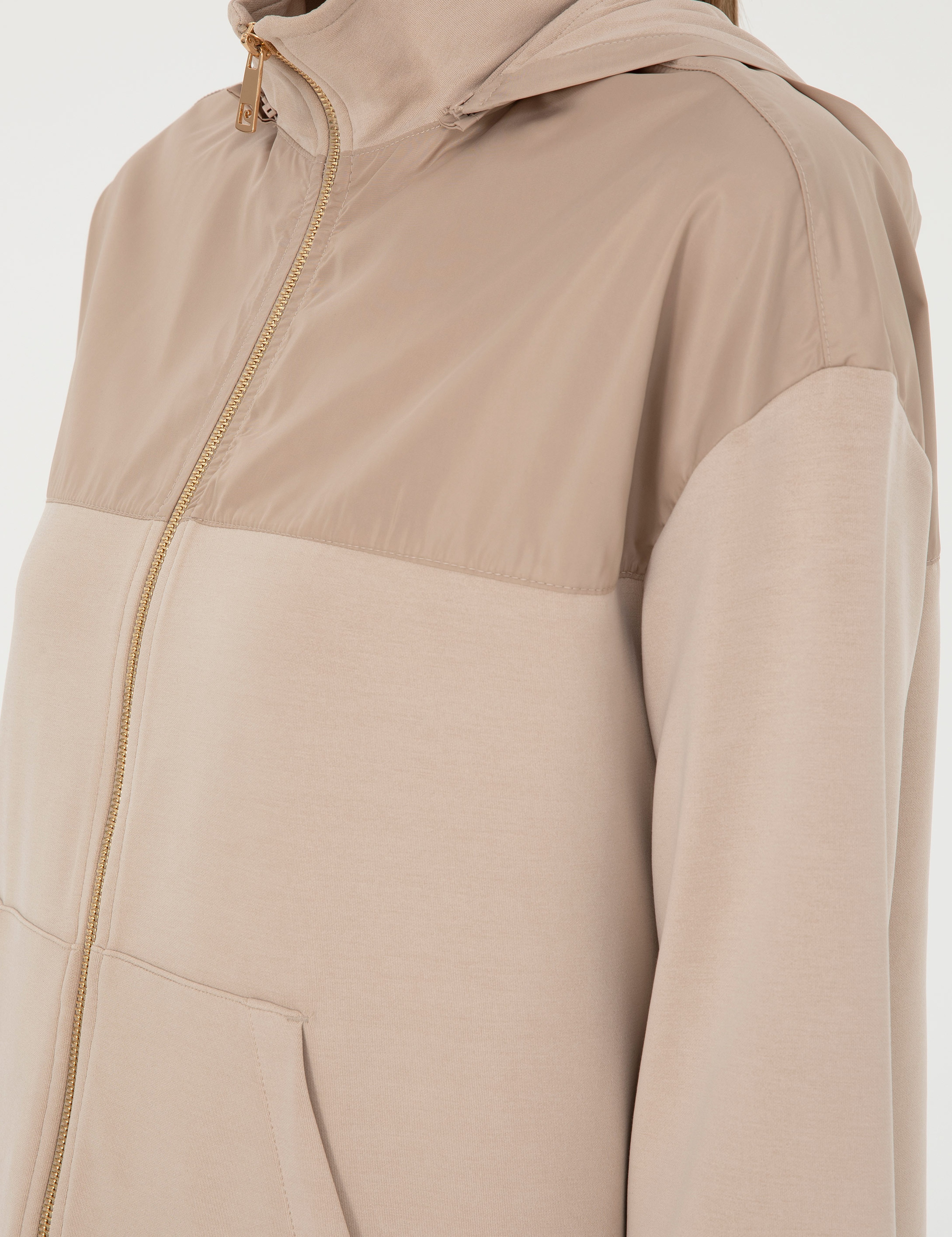 Bej Oversize Kapüşonlu Örme Hırka - Image 7