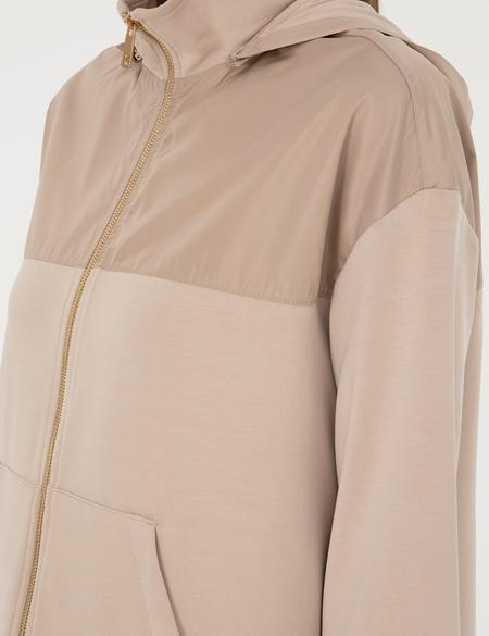 Bej Oversize Kapüşonlu Örme Hırka - 50283299003