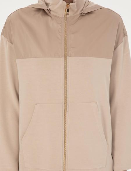 Bej Oversize Kapüşonlu Örme Hırka - 50283299003