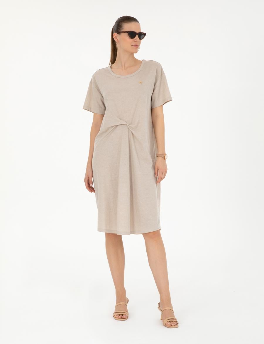 Bej Regular Fit Örme Elbise