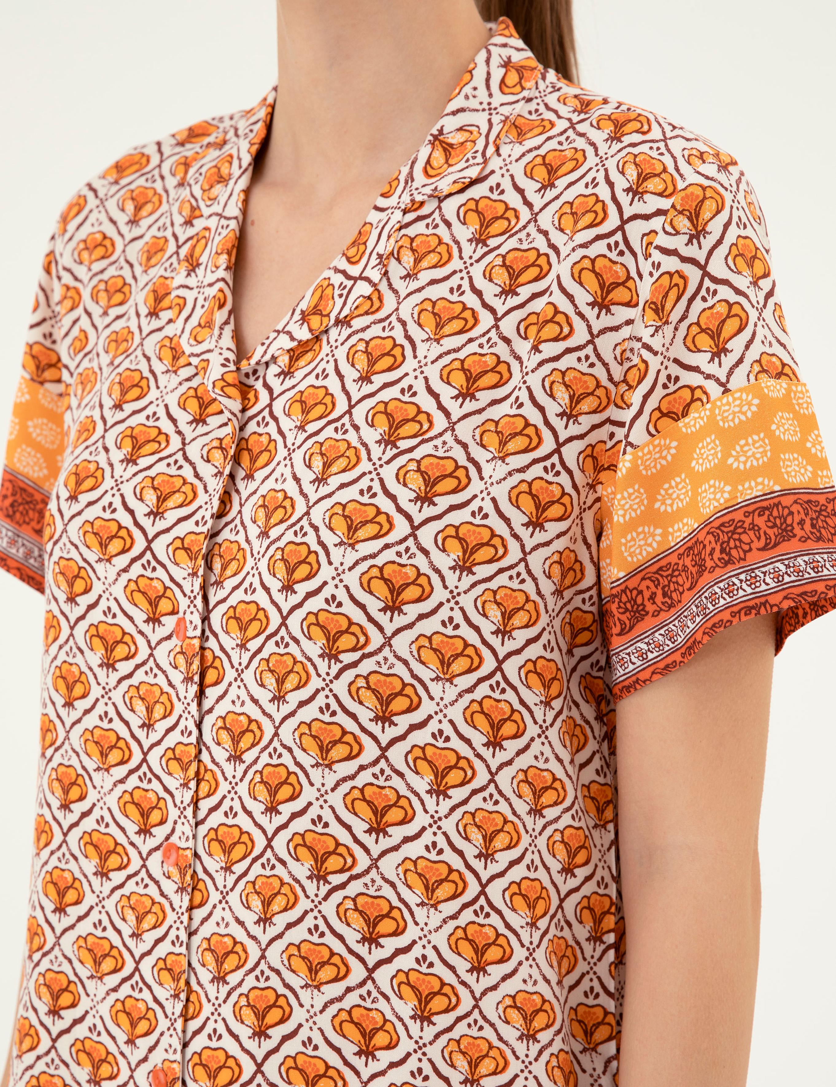 Krem Düğmeli Pijama Takımı