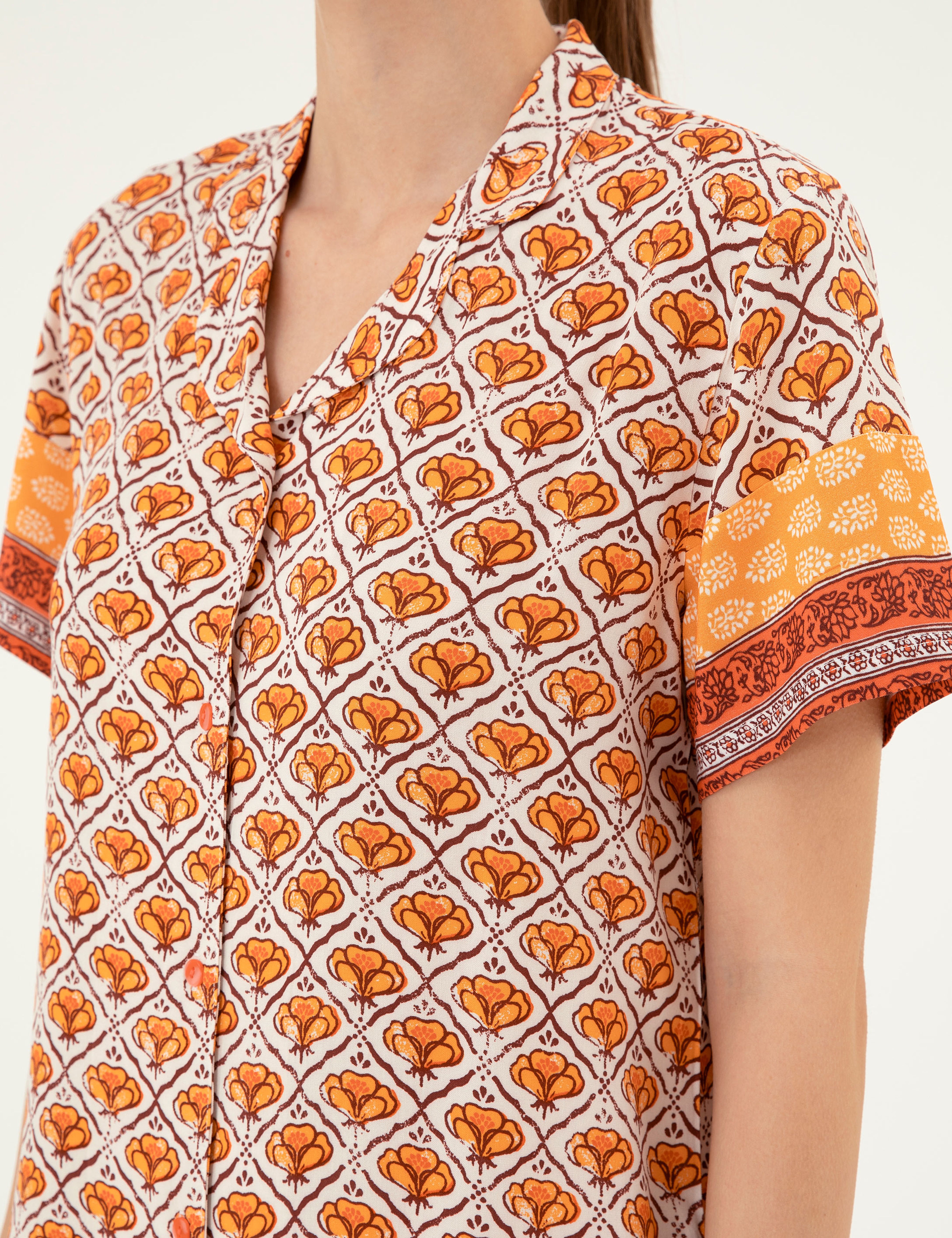 Krem Düğmeli Pijama Takımı