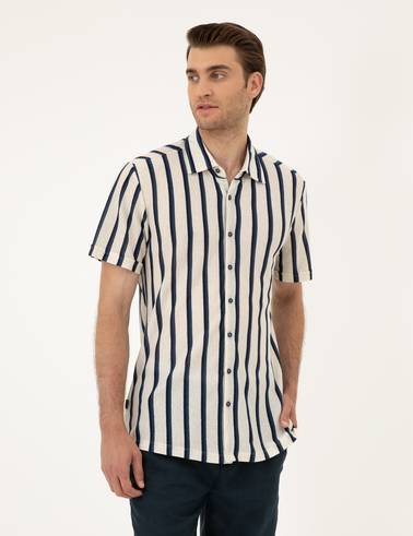 Bej Slim Fit Örme Gömlek