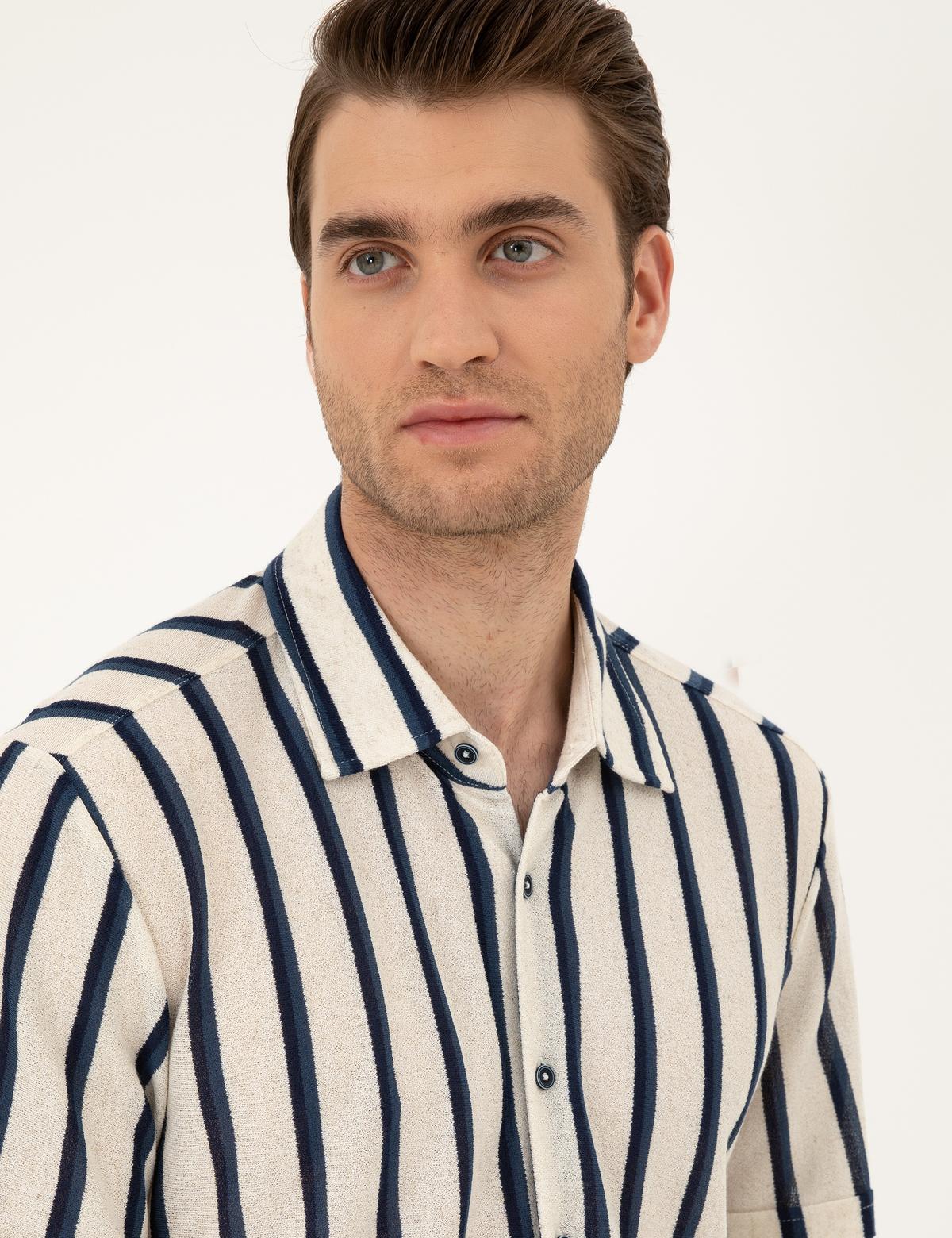 Bej Slim Fit Örme Gömlek - 50289021003