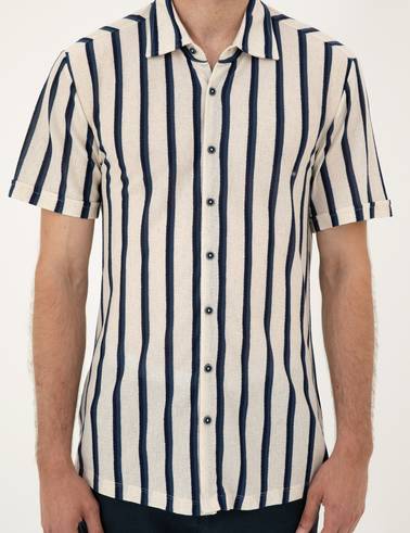 Bej Slim Fit Örme Gömlek