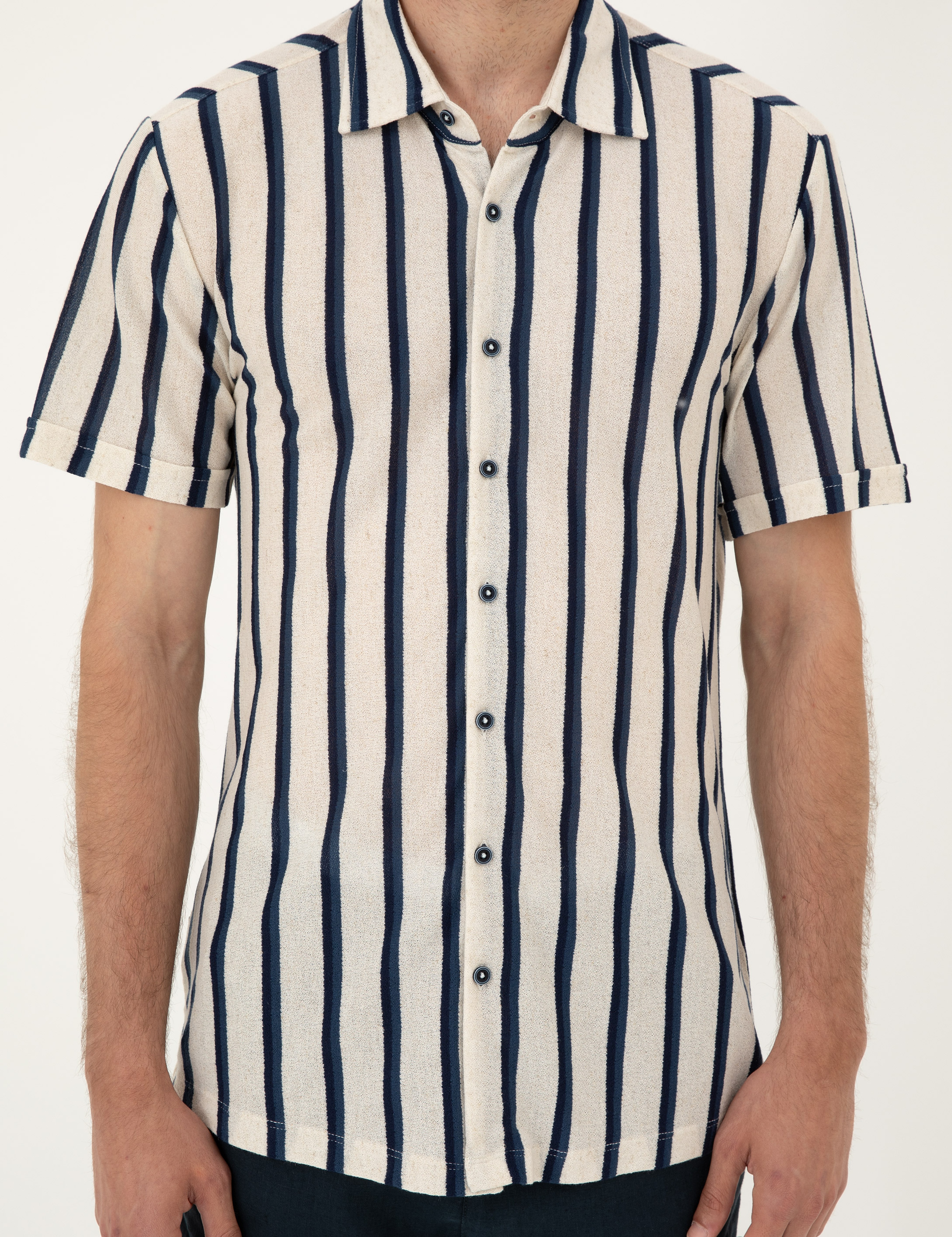 Bej Slim Fit Örme Gömlek - Image 6