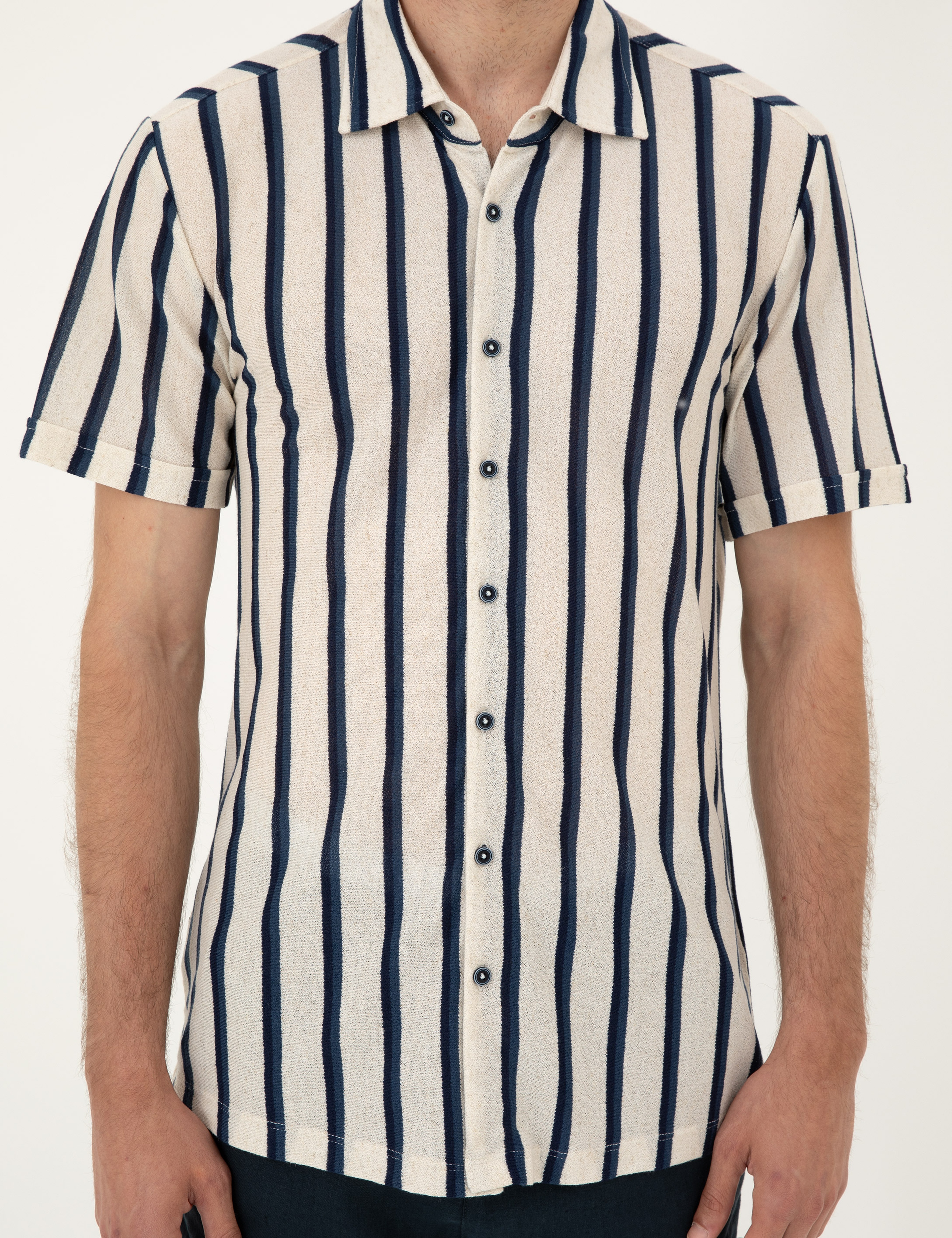 Bej Slim Fit Örme Gömlek