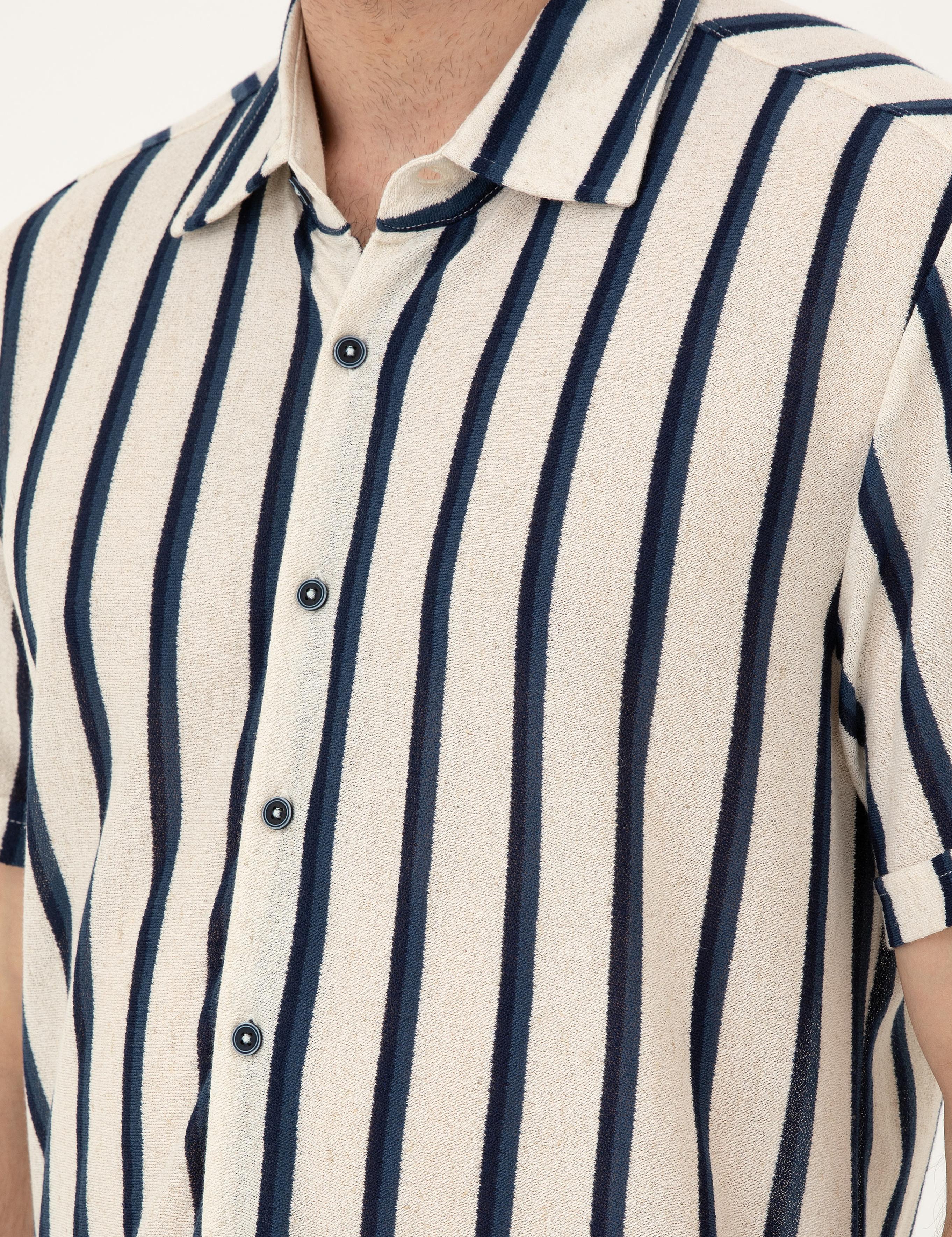 Bej Slim Fit Örme Gömlek