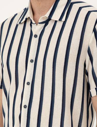 Bej Slim Fit Örme Gömlek