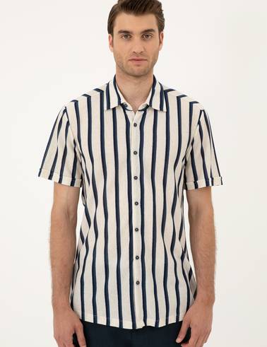 Bej Slim Fit Örme Gömlek