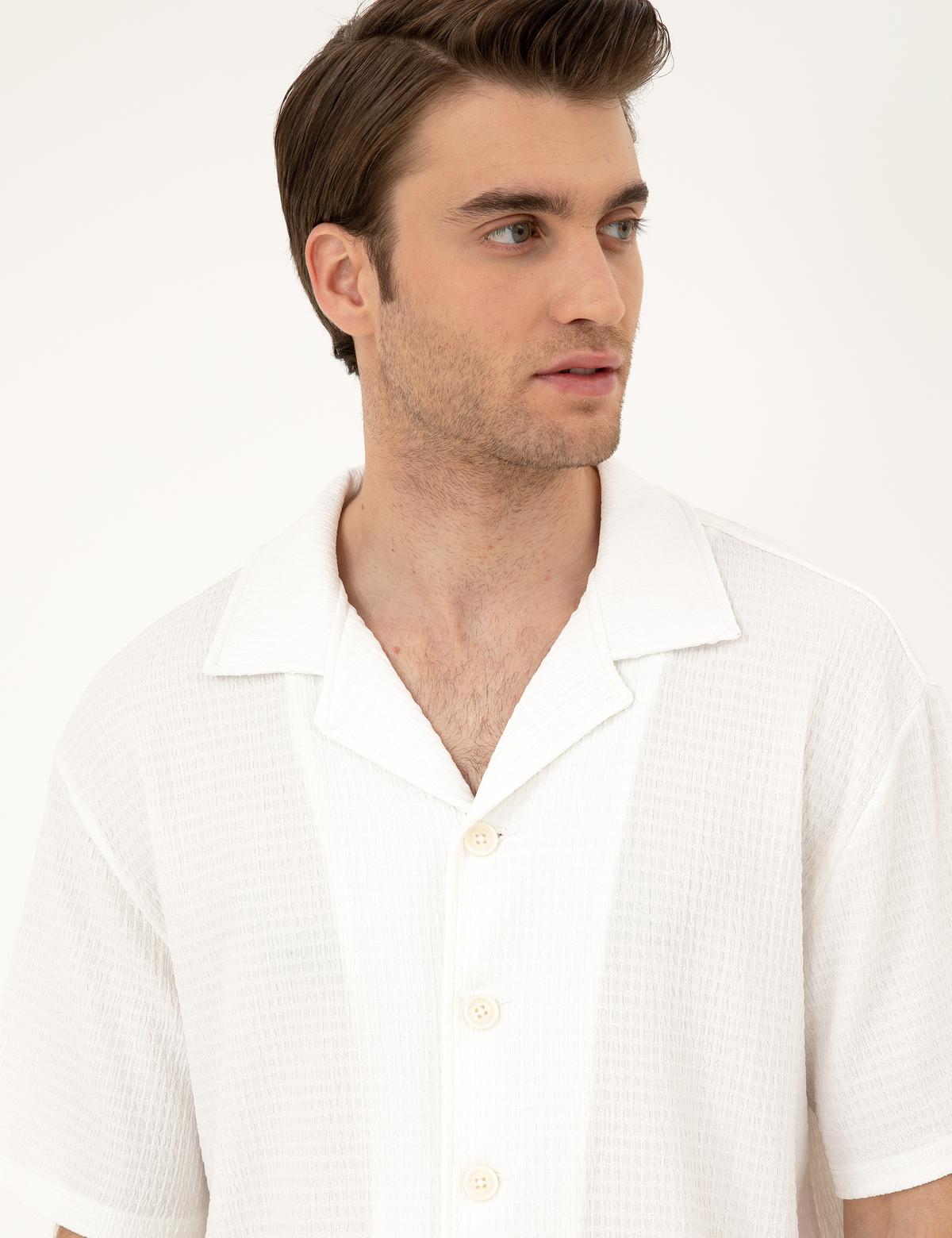 Beyaz Regular Fit Örme Gömlek - 50286124033