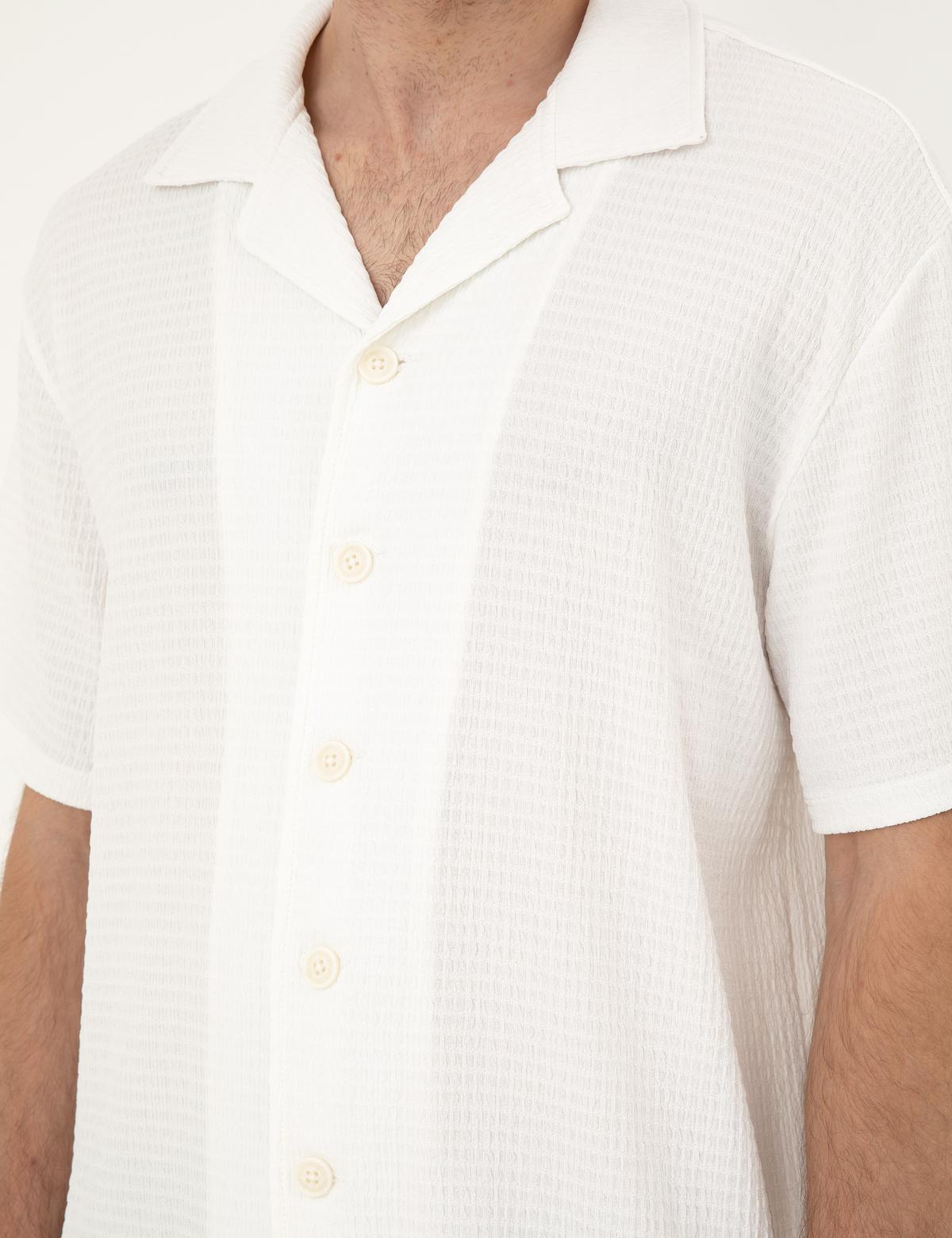 Beyaz Regular Fit Örme Gömlek - 50286124033