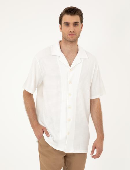 Beyaz Regular Fit Örme Gömlek - 50286124033