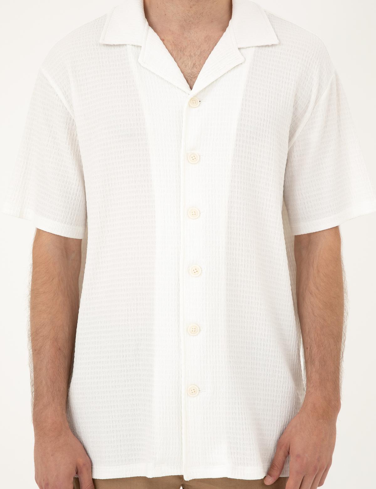 Beyaz Regular Fit Örme Gömlek - 50286124033