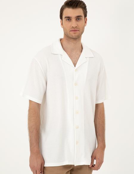 Beyaz Regular Fit Örme Gömlek - 50286124033