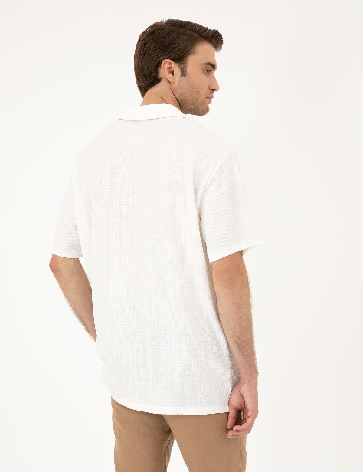 Beyaz Regular Fit Örme Gömlek - 50286124033