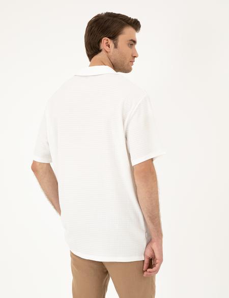 Beyaz Regular Fit Örme Gömlek - 50286124033