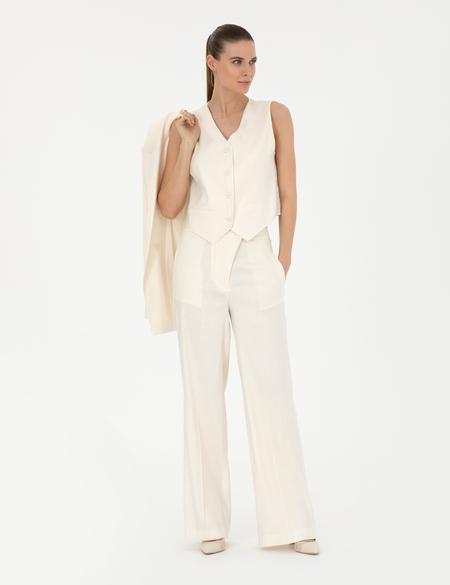 Ekru Regular Fit Keten Karışımlı Yelek - 50282083025