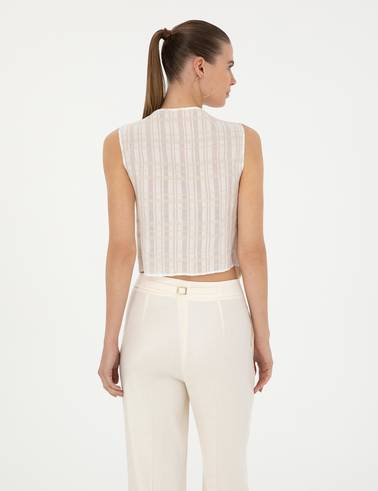 Ekru Regular Fit Keten Karışımlı Yelek