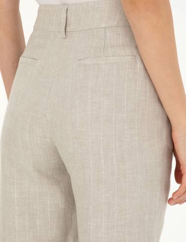 Bej Keten Karışımlı Carrot Fit Pantolon