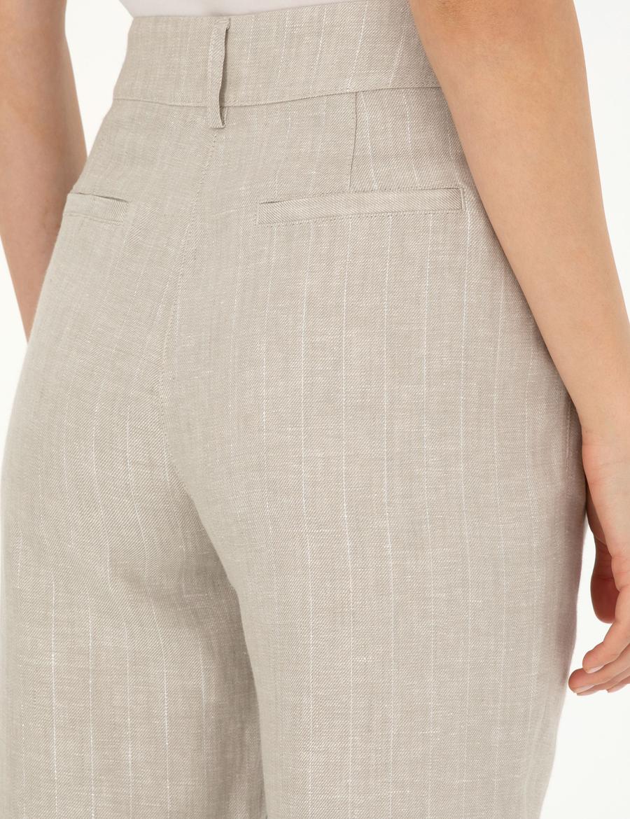 Bej Keten Karışımlı Carrot Fit Pantolon