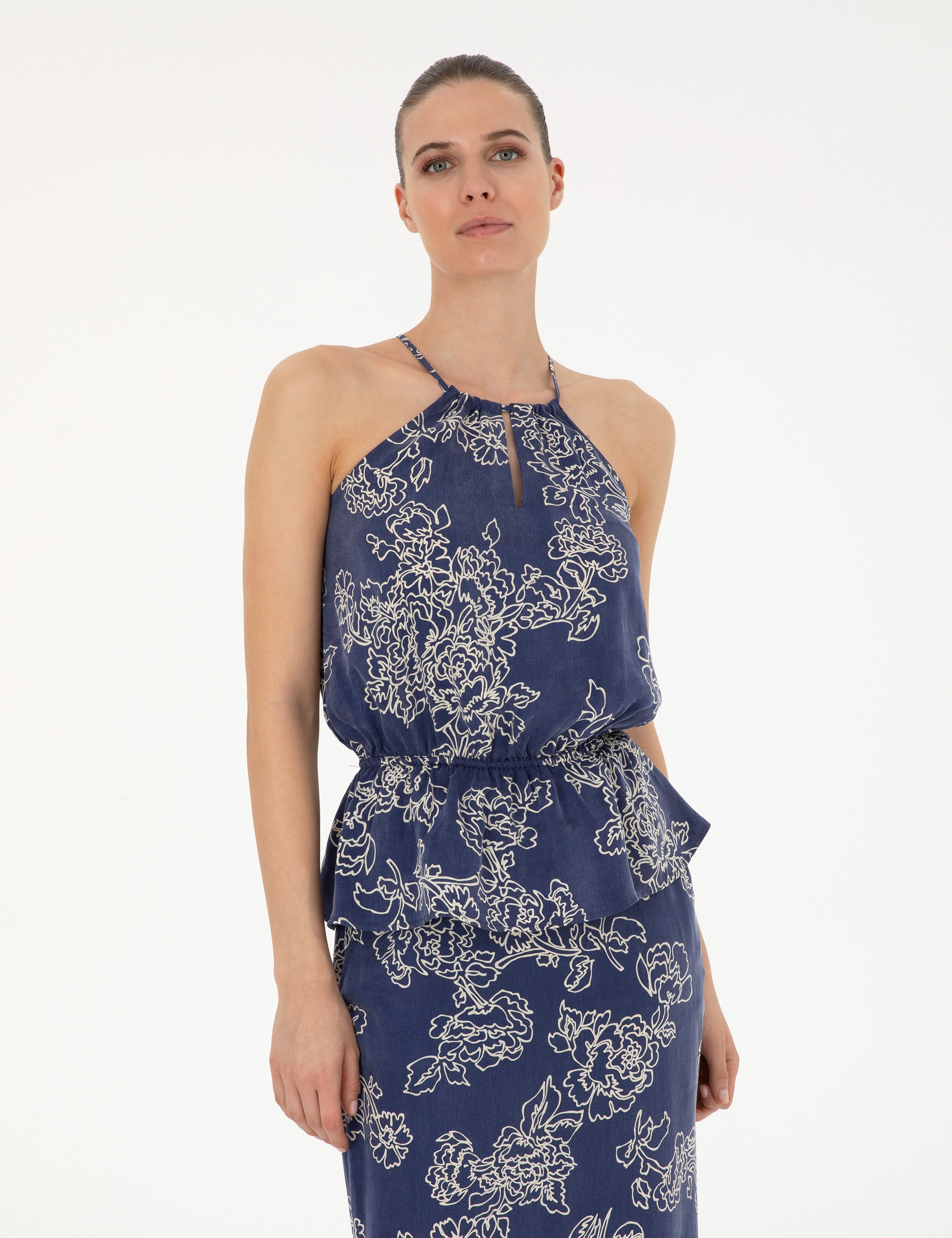 Lacivert Cupro Comfort Fit Bluz - Image 1