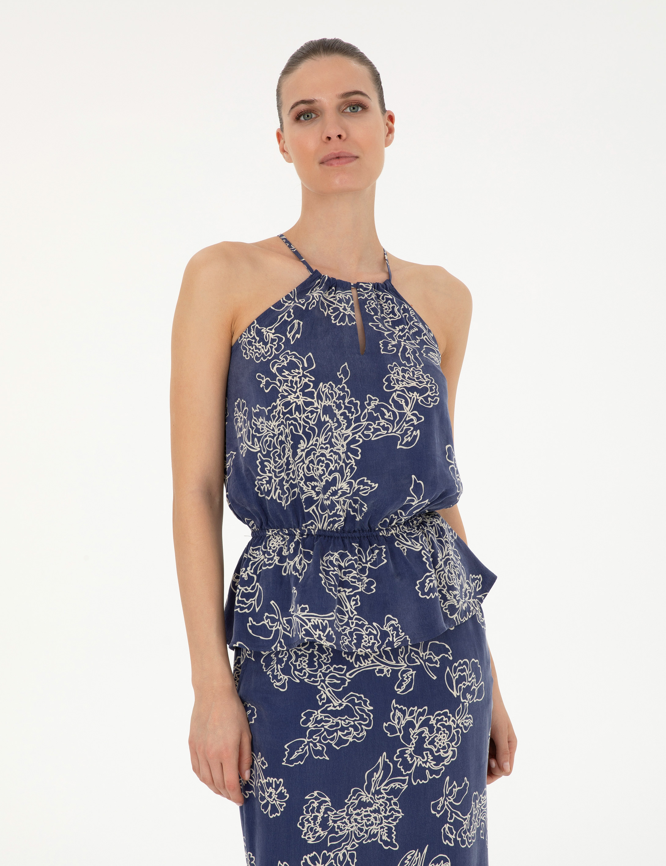 Lacivert Cupro Comfort Fit Bluz