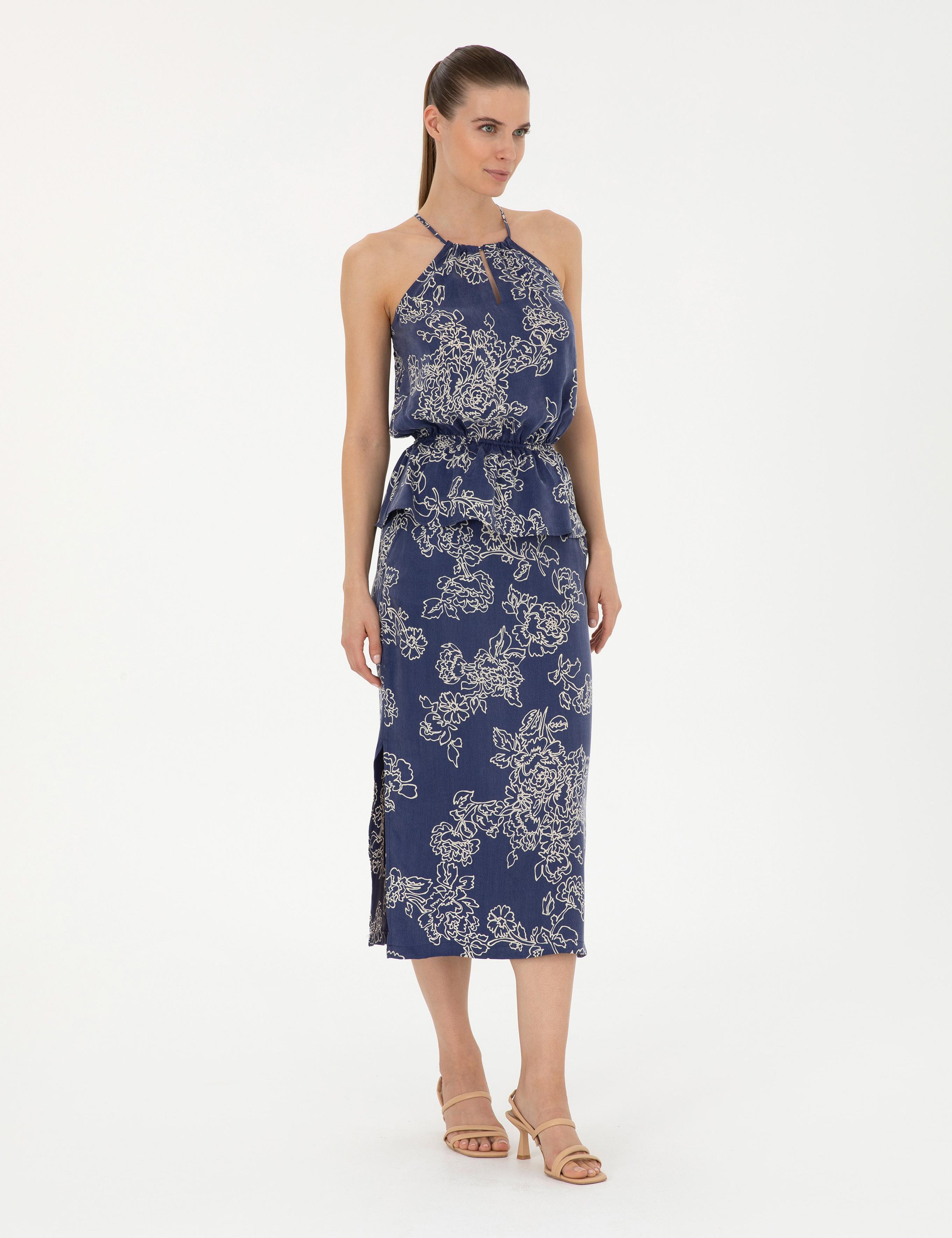 Lacivert Cupro Comfort Fit Bluz