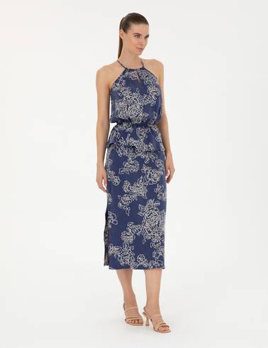 Lacivert Cupro Comfort Fit Bluz