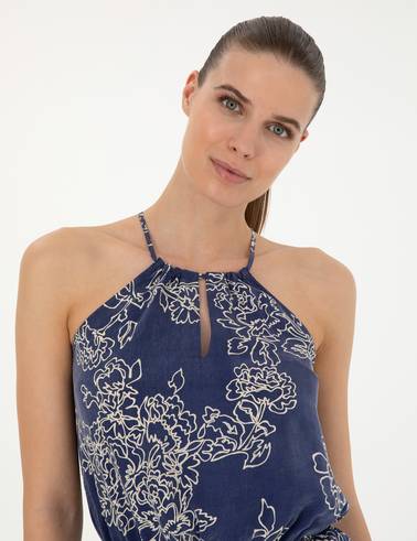 Lacivert Cupro Comfort Fit Bluz