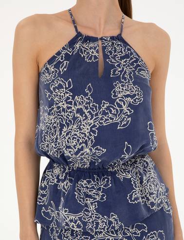 Lacivert Cupro Comfort Fit Bluz