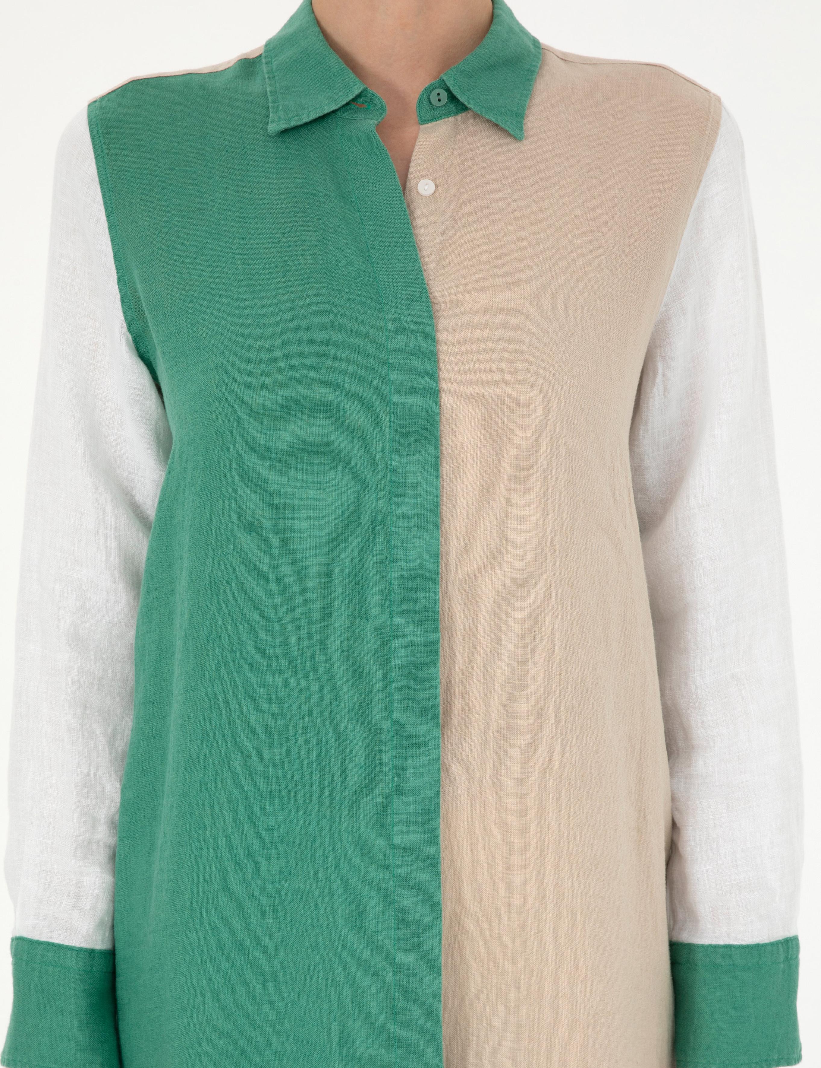 Yeşil Keten Comfort Fit Tunik