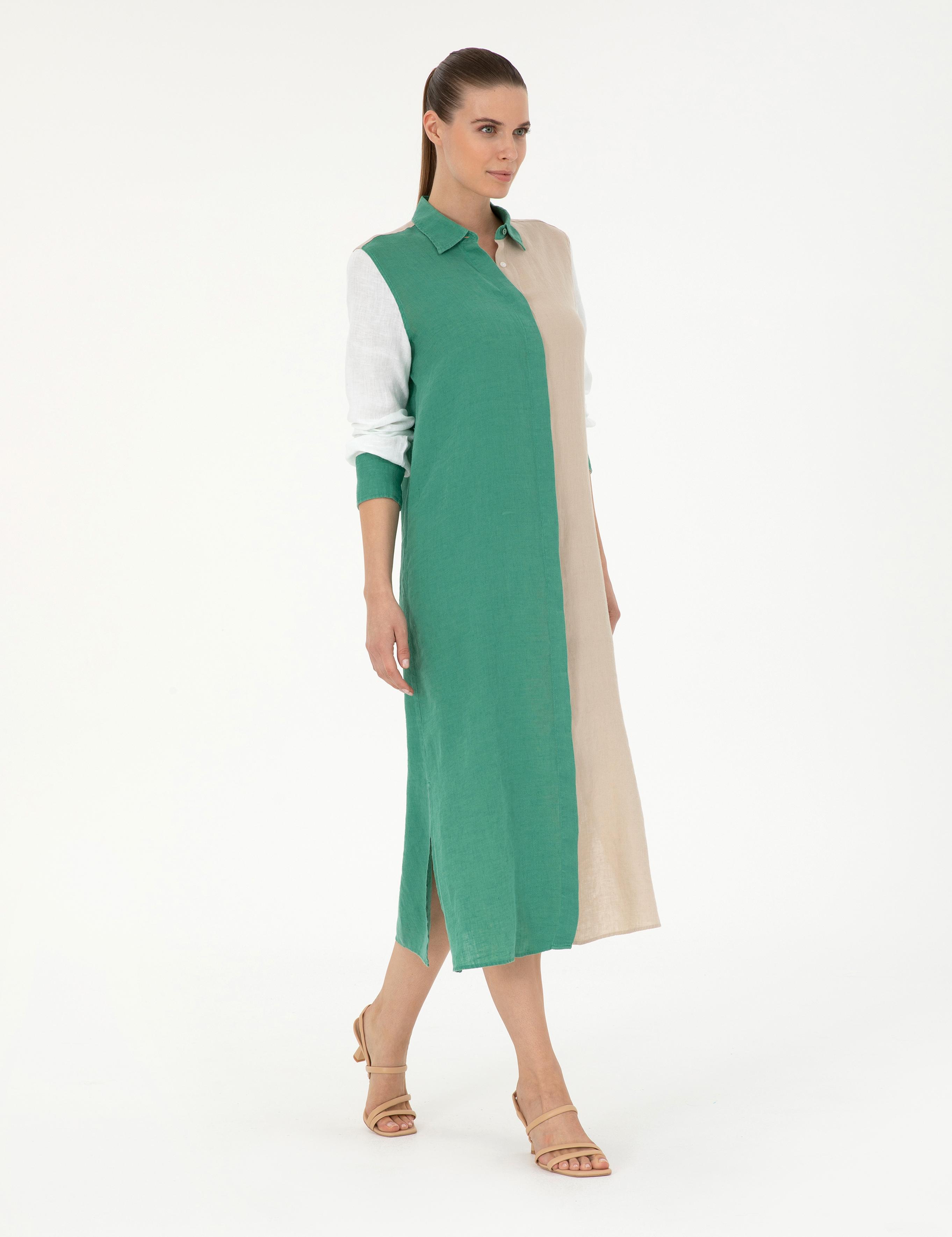 Yeşil Keten Comfort Fit Tunik