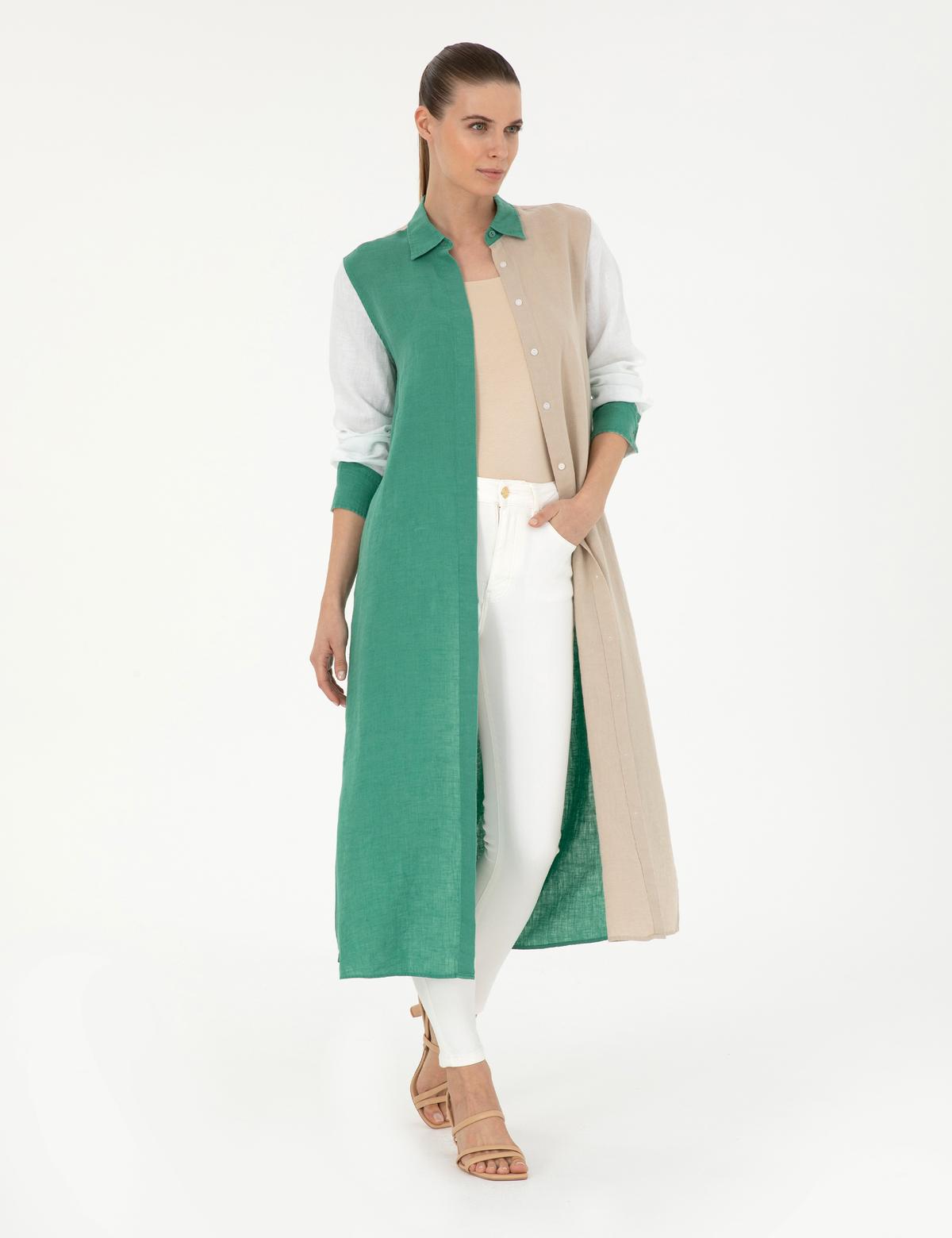 Yeşil Keten Comfort Fit Tunik - 50289785003