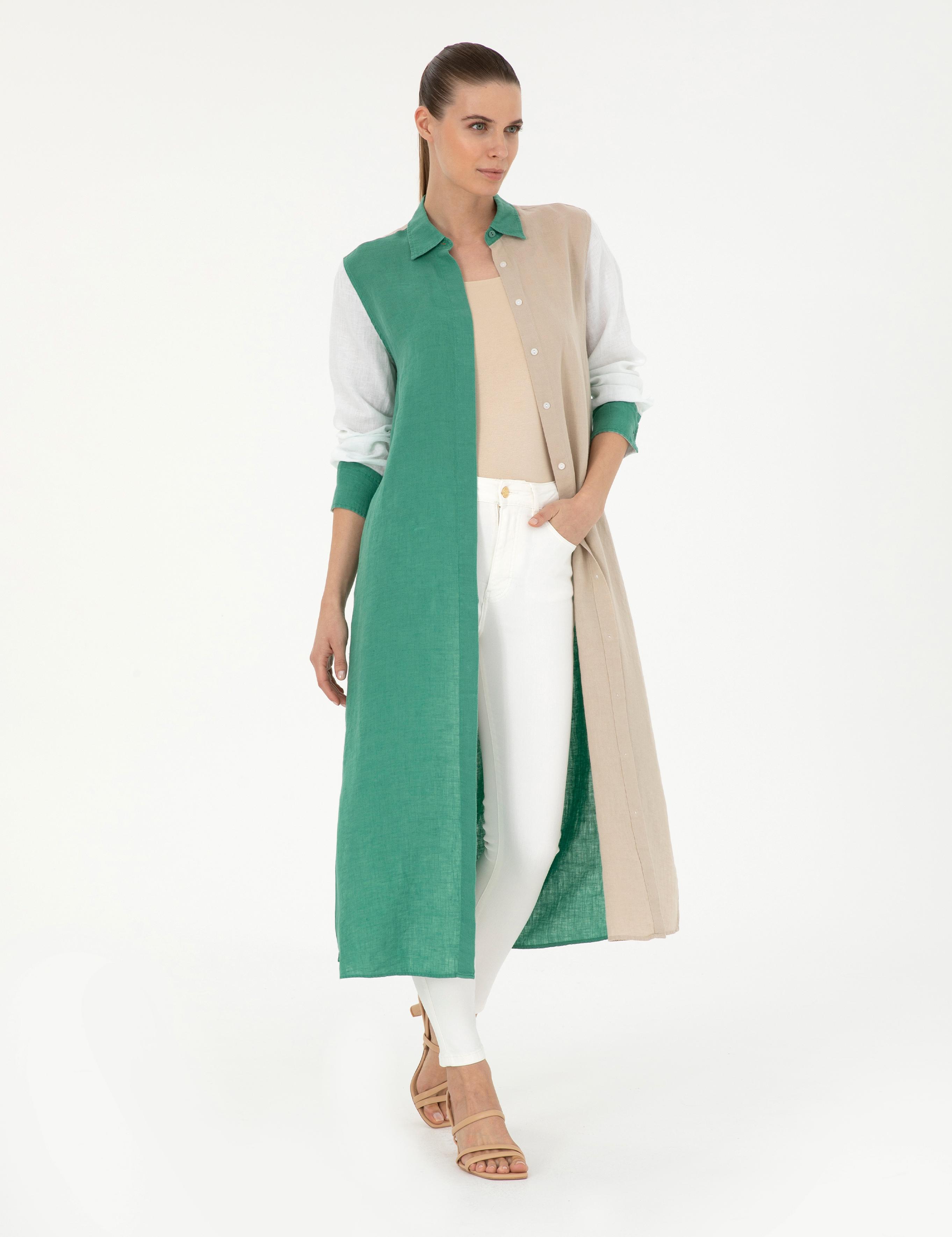 Yeşil Keten Comfort Fit Tunik