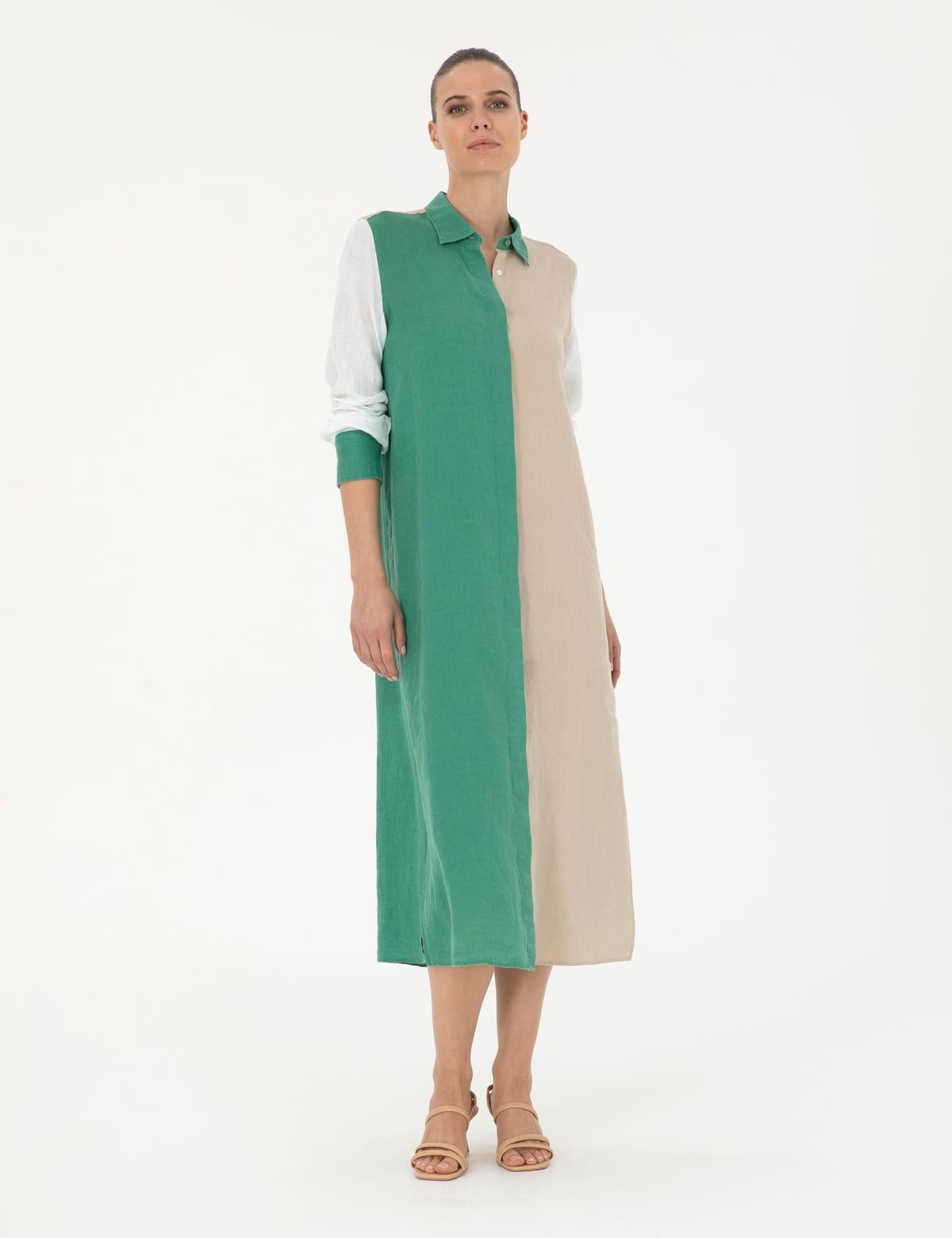 Yeşil Keten Comfort Fit Tunik