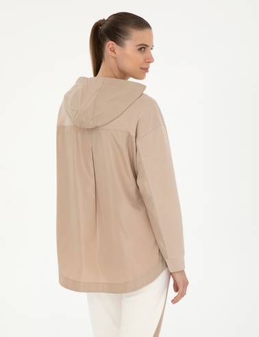 Bej Oversize Kapüşonlu Modal Kumaş Sweatshirt