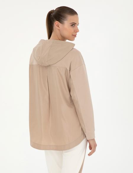 Bej Oversize Kapüşonlu Modal Kumaş Sweatshirt - 50283295004