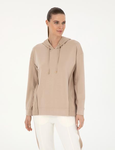 Bej Oversize Kapüşonlu Modal Kumaş Sweatshirt - 50283295004