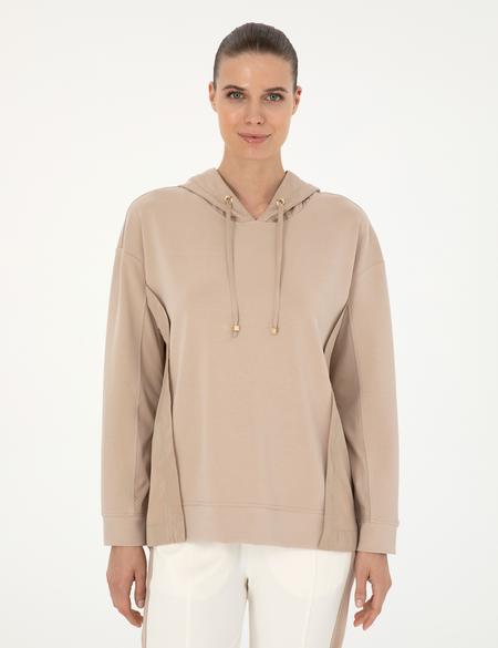 Bej Oversize Kapüşonlu Modal Kumaş Sweatshirt - 50283295004