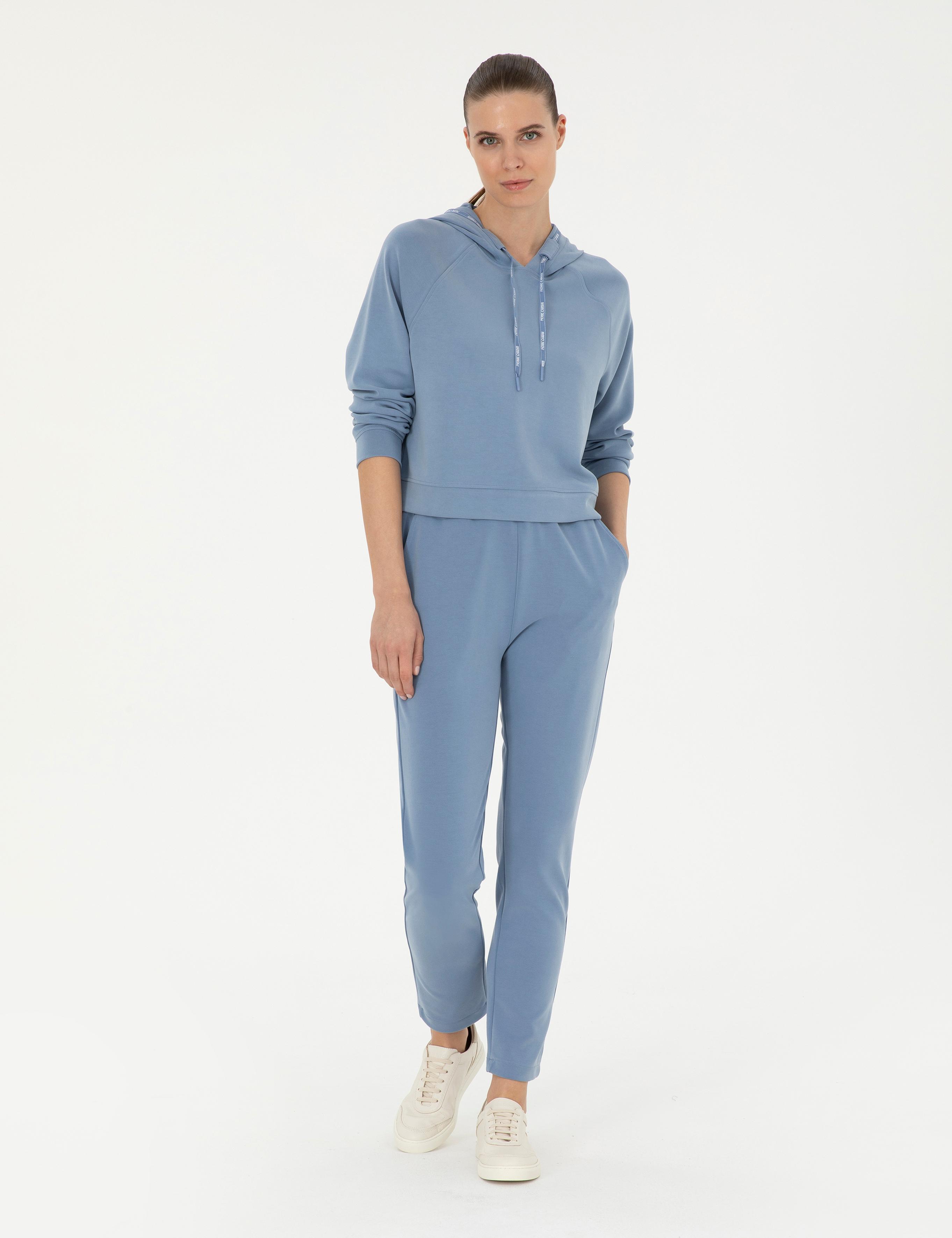 İndigo Regular Fit Modal Kumaş Crop Sweatshirt