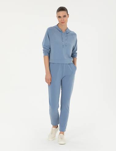 İndigo Regular Fit Modal Kumaş Crop Sweatshirt