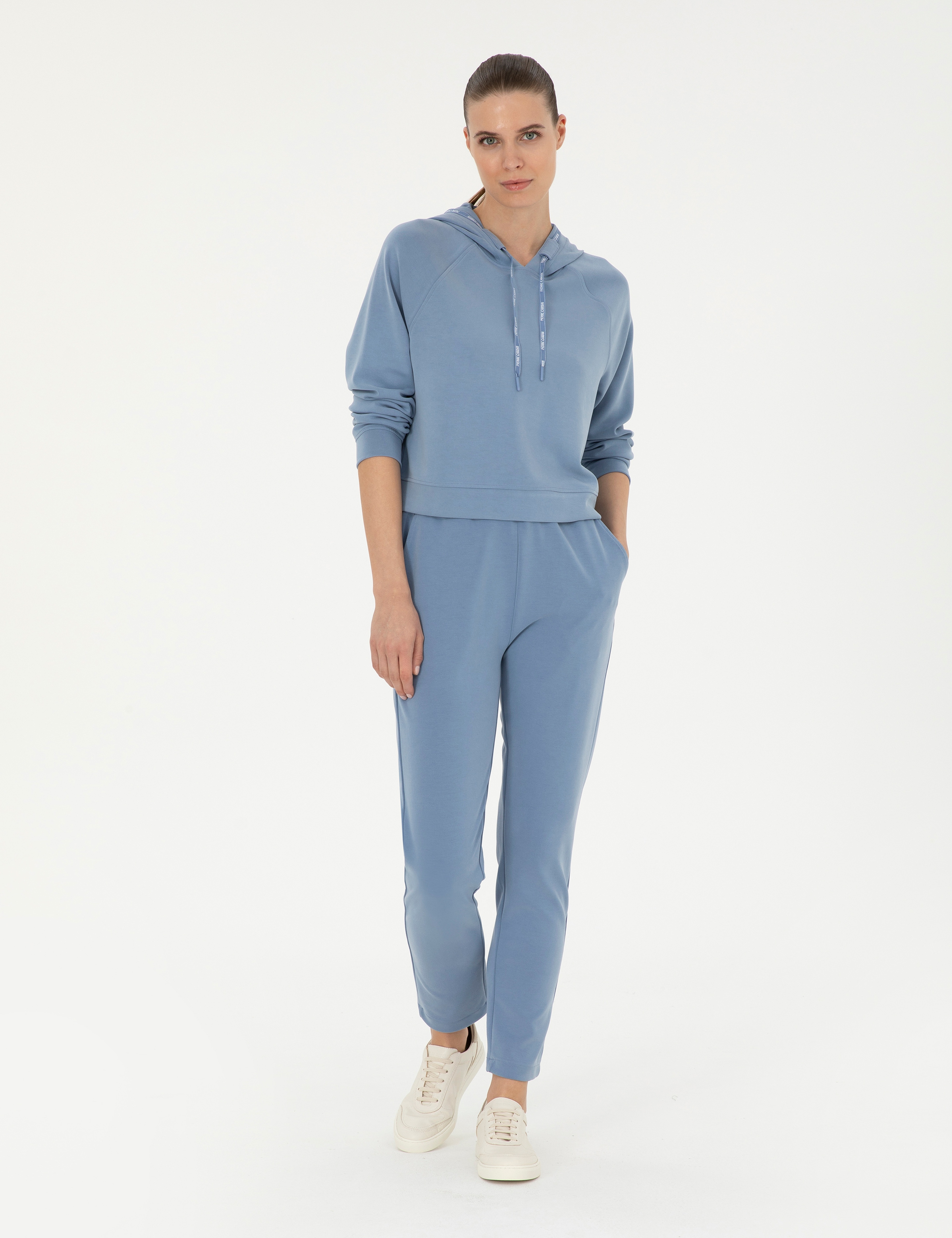 İndigo Regular Fit Modal Kumaş Crop Sweatshirt - Image 4