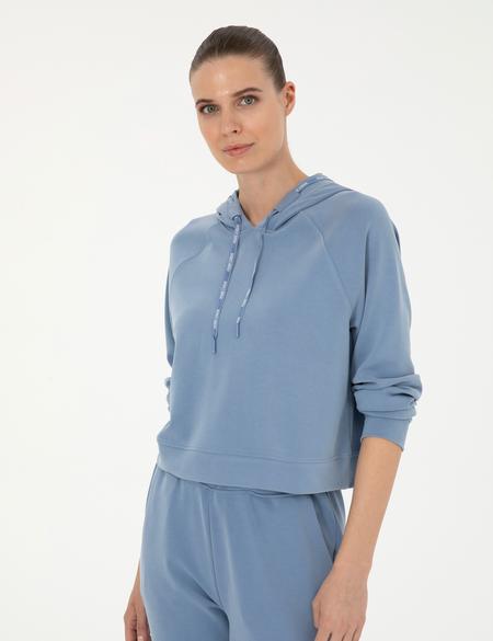 İndigo Regular Fit Modal Kumaş Crop Sweatshirt - 50283339003