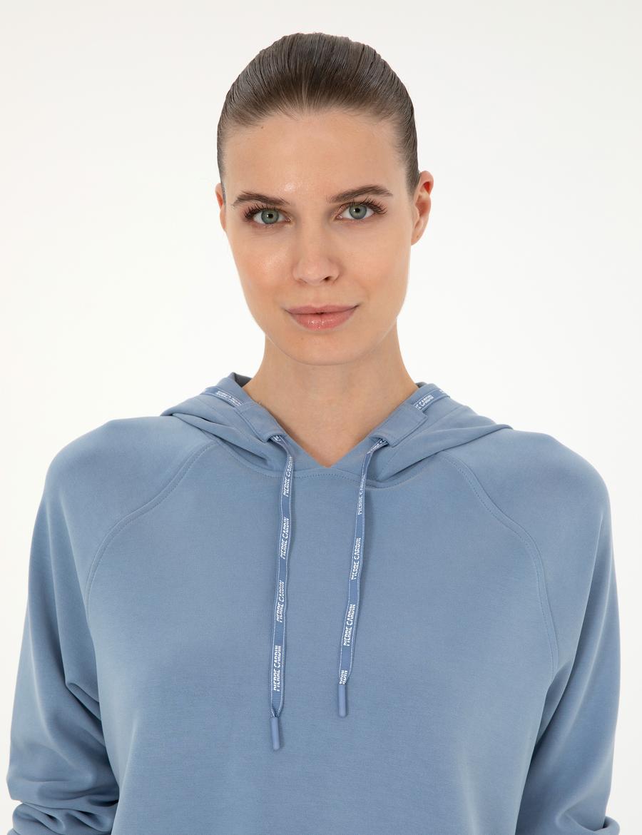 İndigo Regular Fit Modal Kumaş Crop Sweatshirt