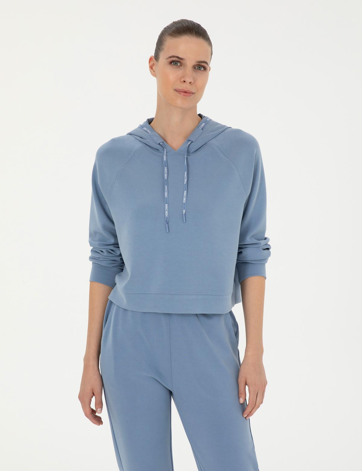 İndigo Regular Fit Modal Kumaş Crop Sweatshirt