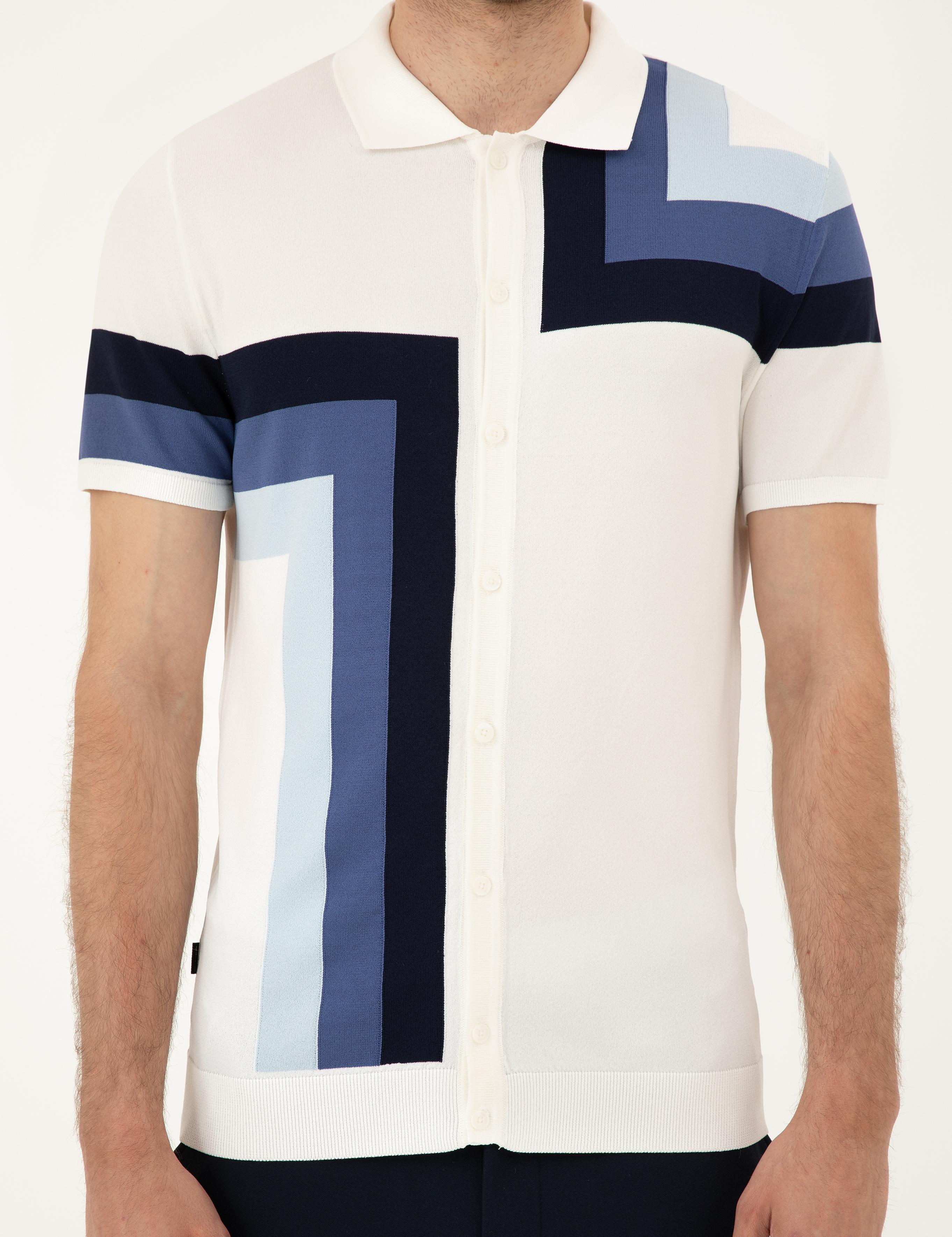 Ekru Slim Fit Düğmeli Polo Yaka Triko Tişört