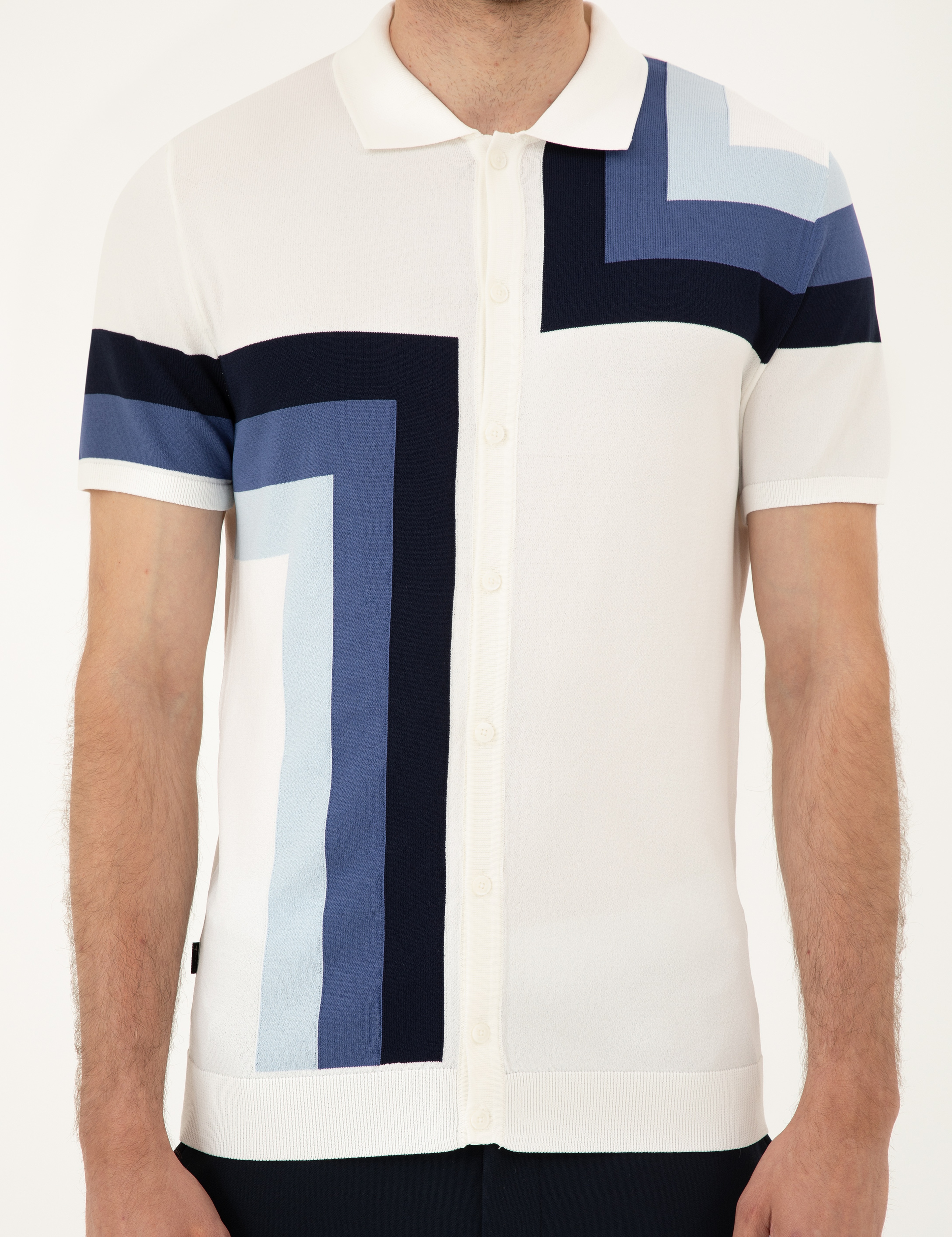 Ekru Slim Fit Düğmeli Polo Yaka Triko Tişört - Image 6